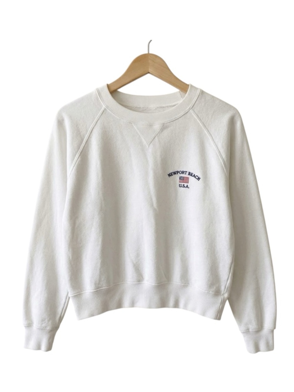 Newport Beach USA White Raglan Crewneck Sweatshirt